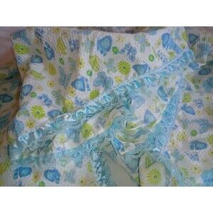 Dot Embossed Lace Vintage Light Baby Blanket Butterflies, Flowers - Blue, Green